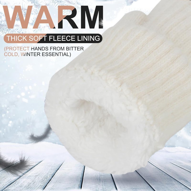 Eohak Winter Warm Mittens for Women - Knit Gloves Soft Wool Thick Fleece Lining Mittens - Image 4
